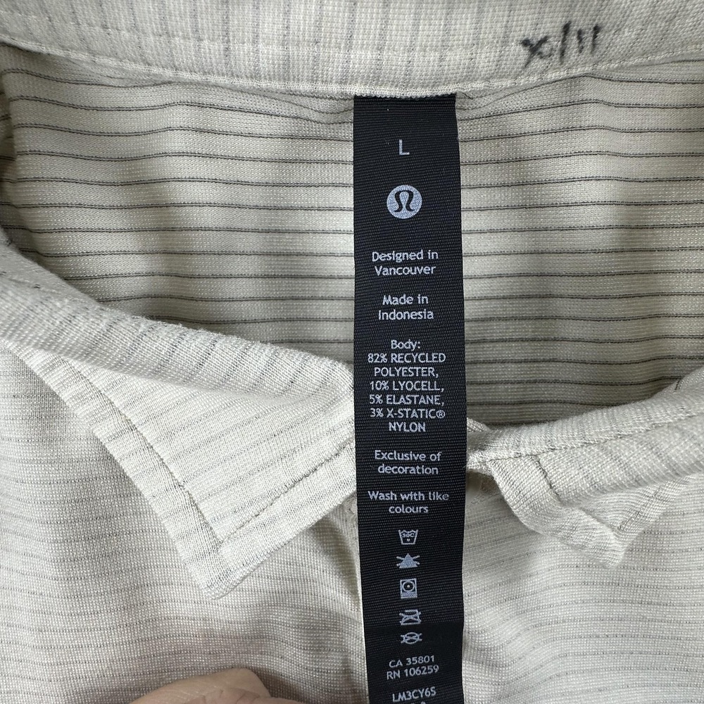 Lululemon Polo Shirt Mens Large Light Gray Stripe Evolution Golf Performance - Picture 5 of 9